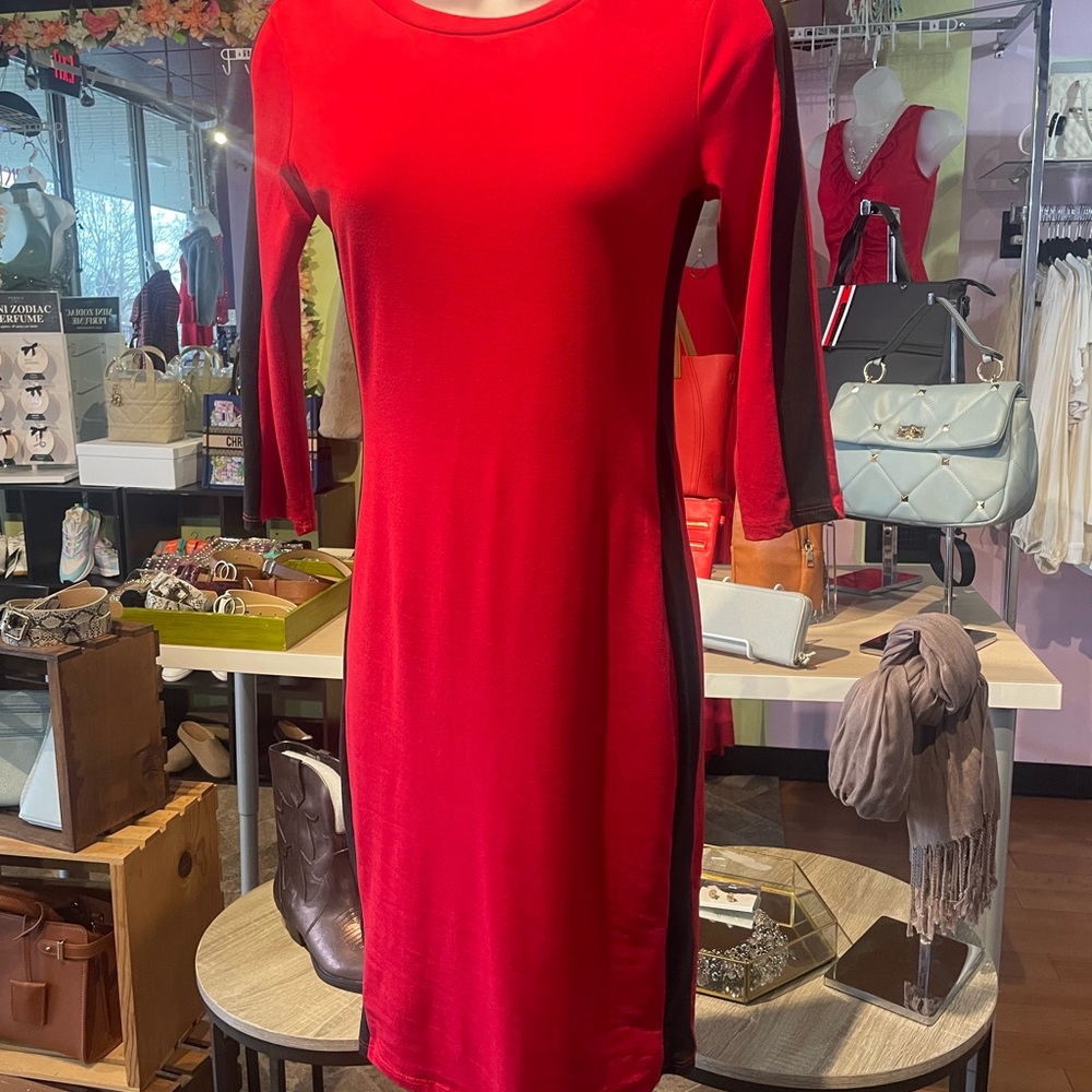 Chic Long Sleeve Red and Black Dress